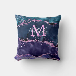 Navy Blue und Lila Glitzer Ocean Agate Kissen