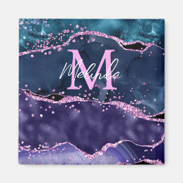 Navy Blue und Lila Glitzer Ocean Agate Magnet