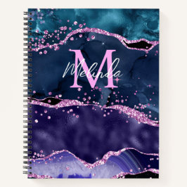 Navy Blue und Lila Glitzer Ocean Agate Notizbuch