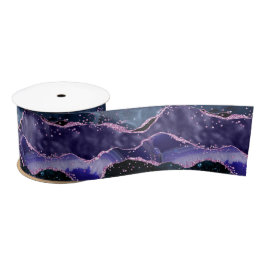 Navy Blue und Lila Glitzer Ocean Agate Satinband