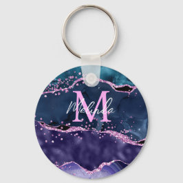 Navy Blue und Lila Glitzer Ocean Agate Schlüsselanhänger