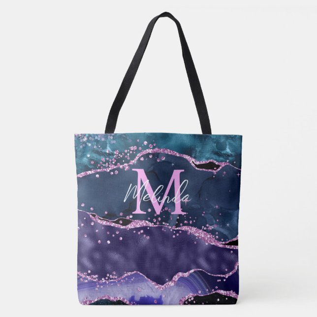 Navy Blue und Lila Glitzer Ocean Agate Tasche (Vorderseite)