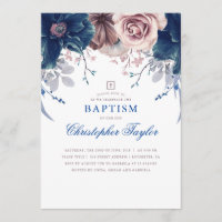 Navy Blue und Mauve Floral Elegant Taufe