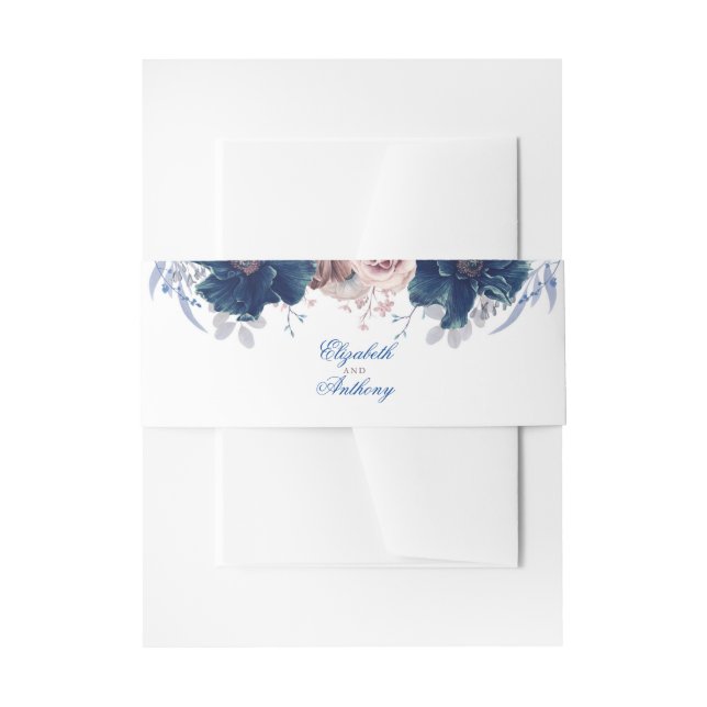 Navy Blue und Mauve Florals Einladungsbanderole (Vorderseite Beispiel)