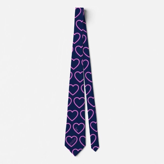 Navy Blue und Neon Pink Heart Party anpassen Krawatte (Vorderseite)