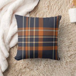 Navy Blue und Orange Kariert Kissen
