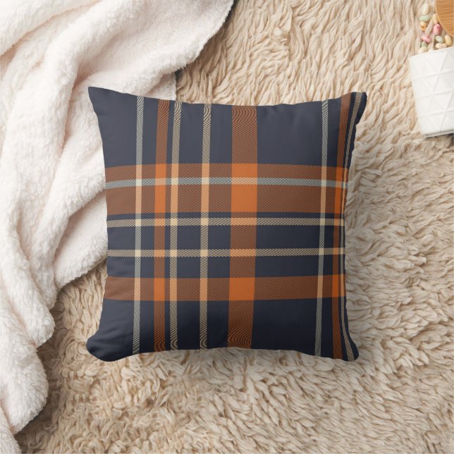 Navy Blue und Orange Kariert Kissen (Decke)