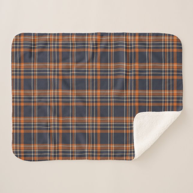Navy Blue und Orange Kariert Sherpadecke (Vorderseite (Horizontal))