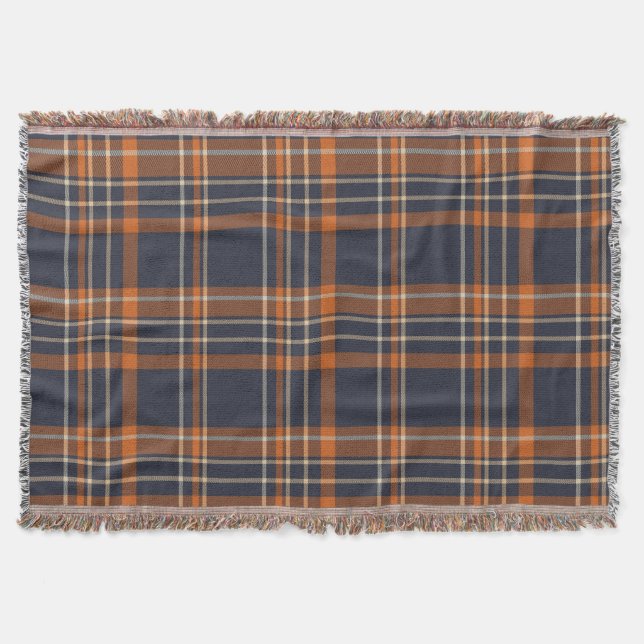 Navy Blue und Orange Kariert Throw Blanket Decke (Vorderseite)