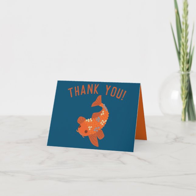 Navy Blue und Orange Koi Goldfish Dankeskarte (Vorderseite)