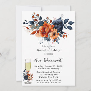Navy Blue und Orange Peony Brunch & Bubbly Einladung