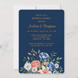 Navy Blue und Orange Peony Polterabend Einladung