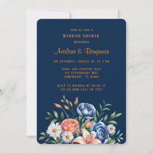 Navy Blue und Orange Peony Polterabend Einladung