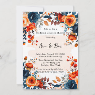 Navy Blue und Orange Peony Wedding Couple Dusche Einladung