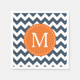 Navy Blue und Orange Zickzack Custom Monogram Serviette