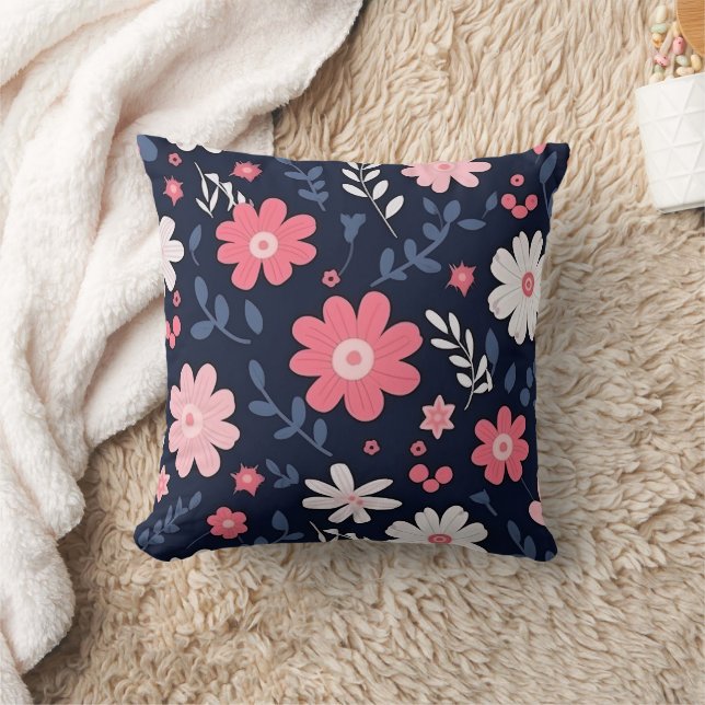 Navy Blue und Pink Floral Paisley Kissen (Decke)