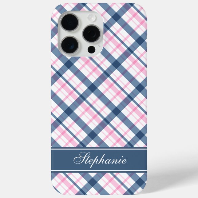 Navy Blue und PInk Kariertes Muster Case-Mate iPhone Hülle (Rückseite)