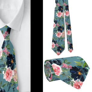 Navy Blue und Pink Roses Blume Floral Neck Tie Krawatte