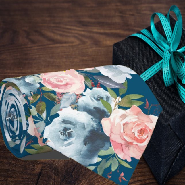 Navy Blue und Pink Roses Blume Floral Neck Tie Krawatte (Von Creator hochgeladen)