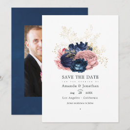 Navy Blue und Pink Vintage Rose Hochzeit Foto Save The Date