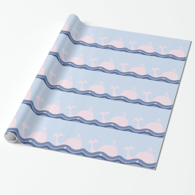 Navy Blue und Pink Whale Geschenkpapier (Ungerollt)
