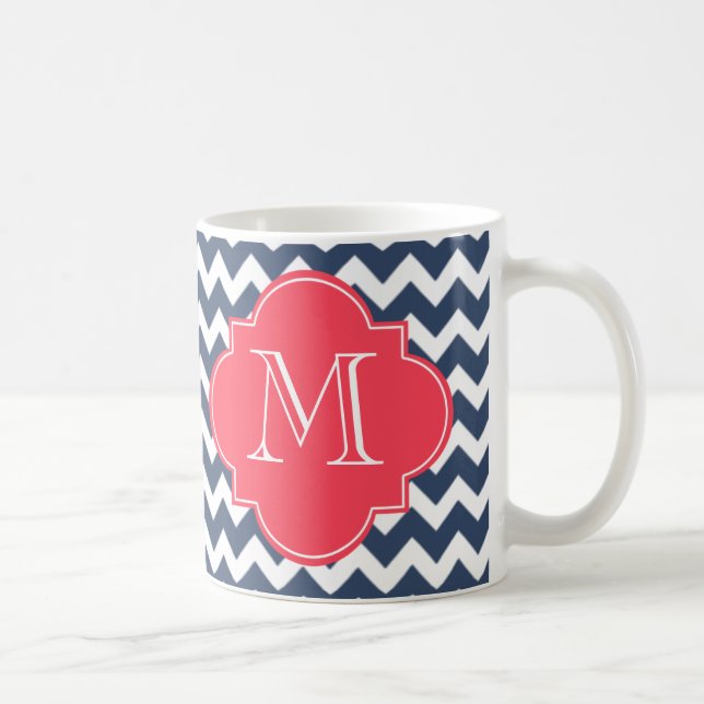 Navy Blue und Red Custom Monogram Kaffeetasse (Rechts)