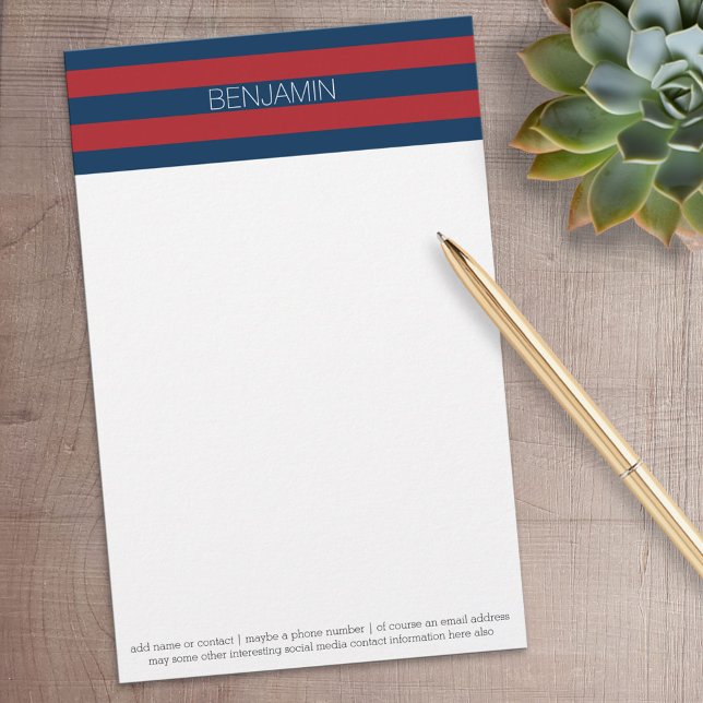 Navy Blue und Red Rugby Stripes mit Individuelle N Briefpapier (Personalized Stationery)