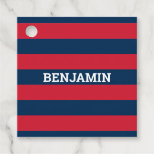 Navy Blue und Red Rugby Stripes mit Individuelle N Geschenkanhänger