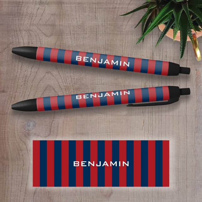 Navy Blue und Red Rugby Stripes mit Individuelle N Kugelschreiber (Personalized Writing Pen )