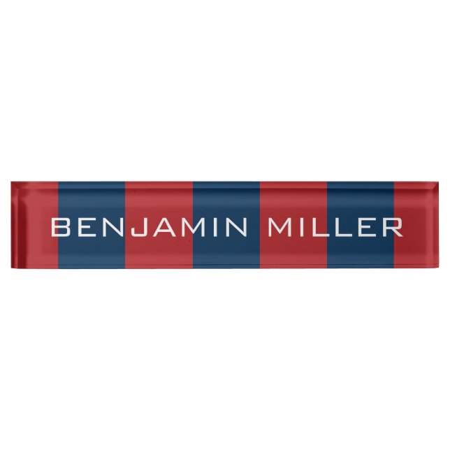 Navy Blue und Red Rugby Stripes mit Individuelle N Namensplakette (Vorderseite)
