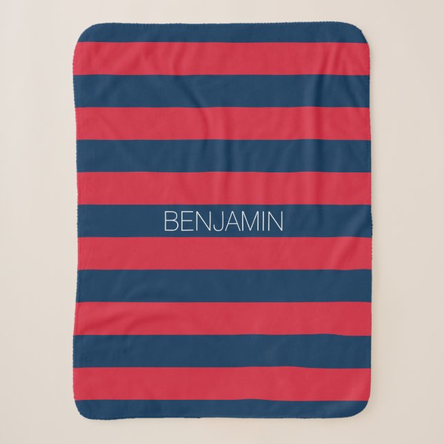 Navy Blue und Red Rugby Stripes mit Individuelle N Sherpadecke (Vorderseite)