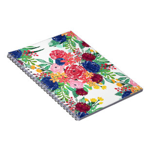 Navy Blue und Red Water Color Boho schicke Blume Notizblock