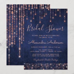 Navy Blue und Rose Gold Brautparty Einladung