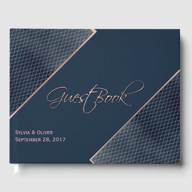 Navy Blue und Rose Gold Custom Gästebuch (Vorderseite)