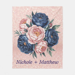 Navy Blue und Rose Gold Floral Fleecedecke