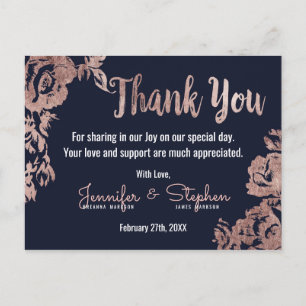 Navy Blue und Rose Gold Floral Vielen Dank Postkarte