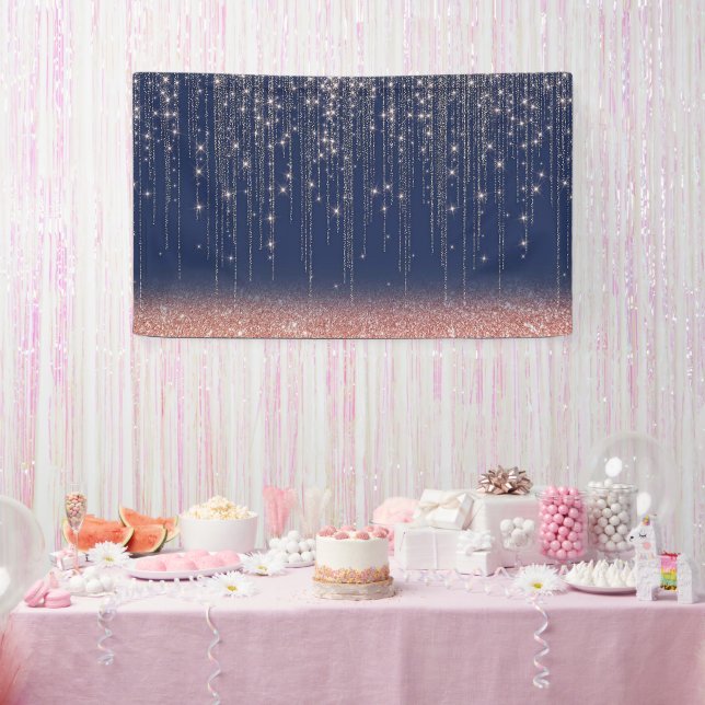 Navy Blue und Rose Gold Glitzer Sparkle Hintergrun Banner (Party)
