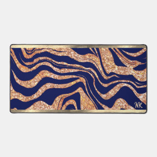 Navy Blue und Rose Gold Glitzer Zebra Monogram Schreibtischunterlage