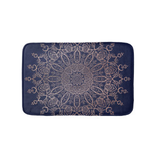 Navy Blue und Rose Gold Mandala Elegant Boho Badematte