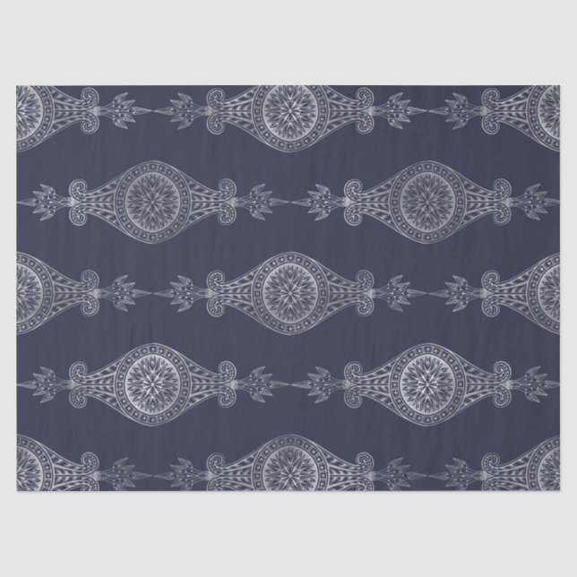 Navy Blue und Silver Abstrakt Boho Pattern Seidenpapier (Vorderseite)