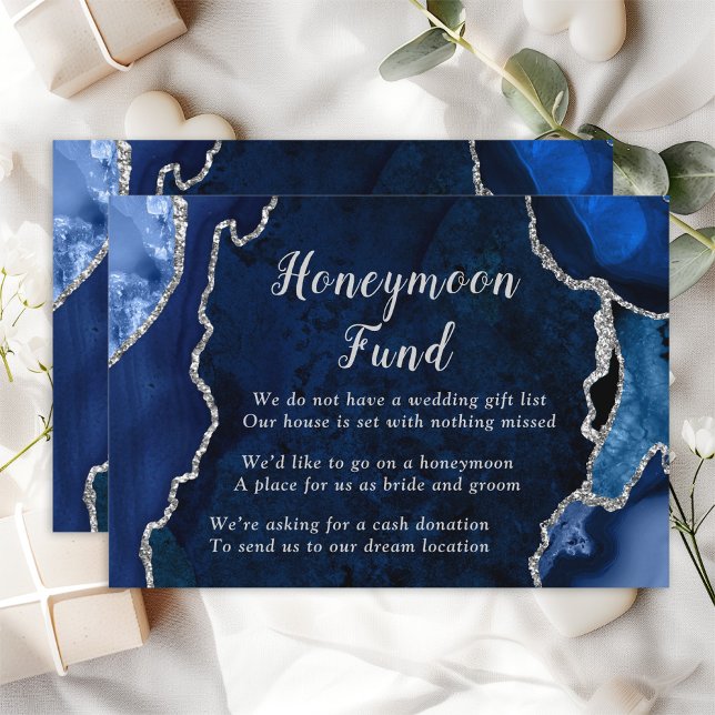 Navy Blue und Silver Agate Honeymoon Fund Begleitkarte (Von Creator hochgeladen)