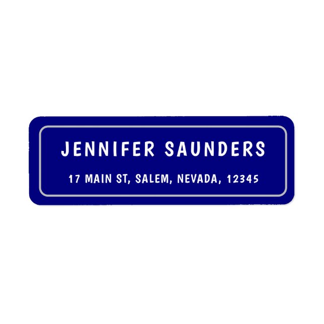 Navy Blue und Silver Border Moderne Rücksendeadres (Vorne)