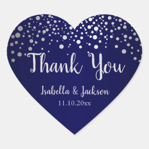 Navy Blue und Silver Confetti Dots Herz-Aufkleber
