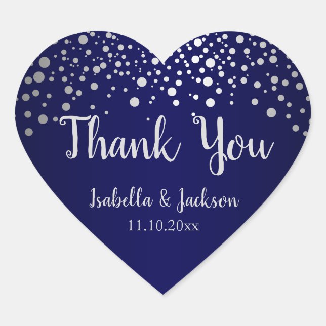 Navy Blue und Silver Confetti Dots Herz-Aufkleber (Vorderseite)
