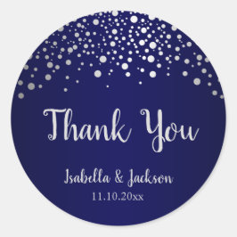 Navy Blue und Silver Confetti Dots Runder Aufkleber