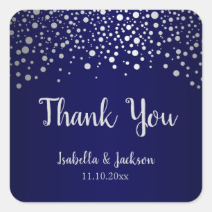 Navy Blue und Silver Confetti Dots - Square Quadratischer Aufkleber