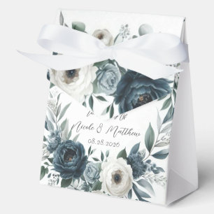 Navy Blue und Silver Elegante Elfenbeinblumenhochz Geschenkschachtel