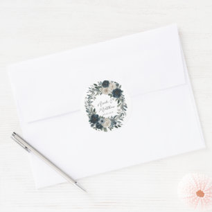 Navy Blue und Silver Elegante Elfenbeinblumenhochz Runder Aufkleber