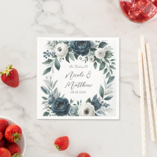 Navy Blue und Silver Elegante Elfenbeinblumenhochz Serviette