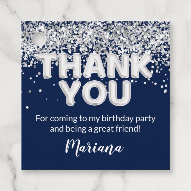 Navy Blue und Silver Gastgeschenke Geschenkanhänger (Vorderseite)